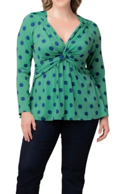 Abigail Long Sleeve Twist Top - Green Polka Dot - Plus