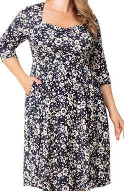 Aegean Blue Florals Royal Sweetheart Cocktail Dress - Plus
