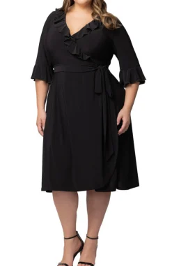Black Noir Barcelona Midi Wrap Dress - Plus