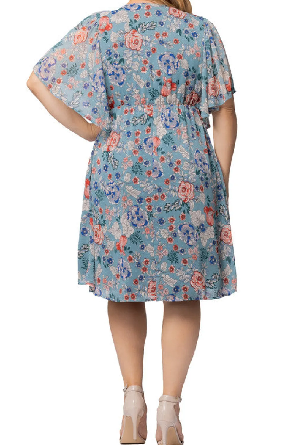 Blue Garden Print Florence Flutter Sleeve Dress - Plus