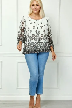 Bubble Hem 3/4 Tie Sleeve Blouse in Ivory - Plus