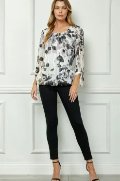 Bubble Hem 3/4 Tie Sleeve Blouse - Ivory
