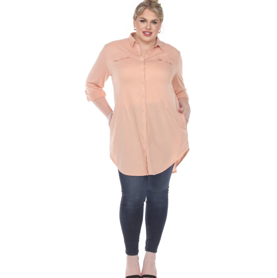 Button Down Stretchy Tunic - Plus