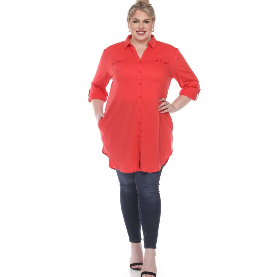 Button Down Stretchy Tunic - Plus