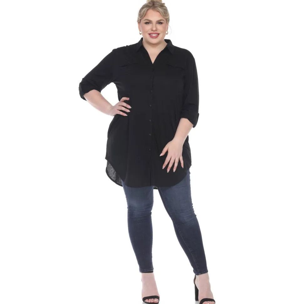 Button Down Stretchy Tunic - Plus