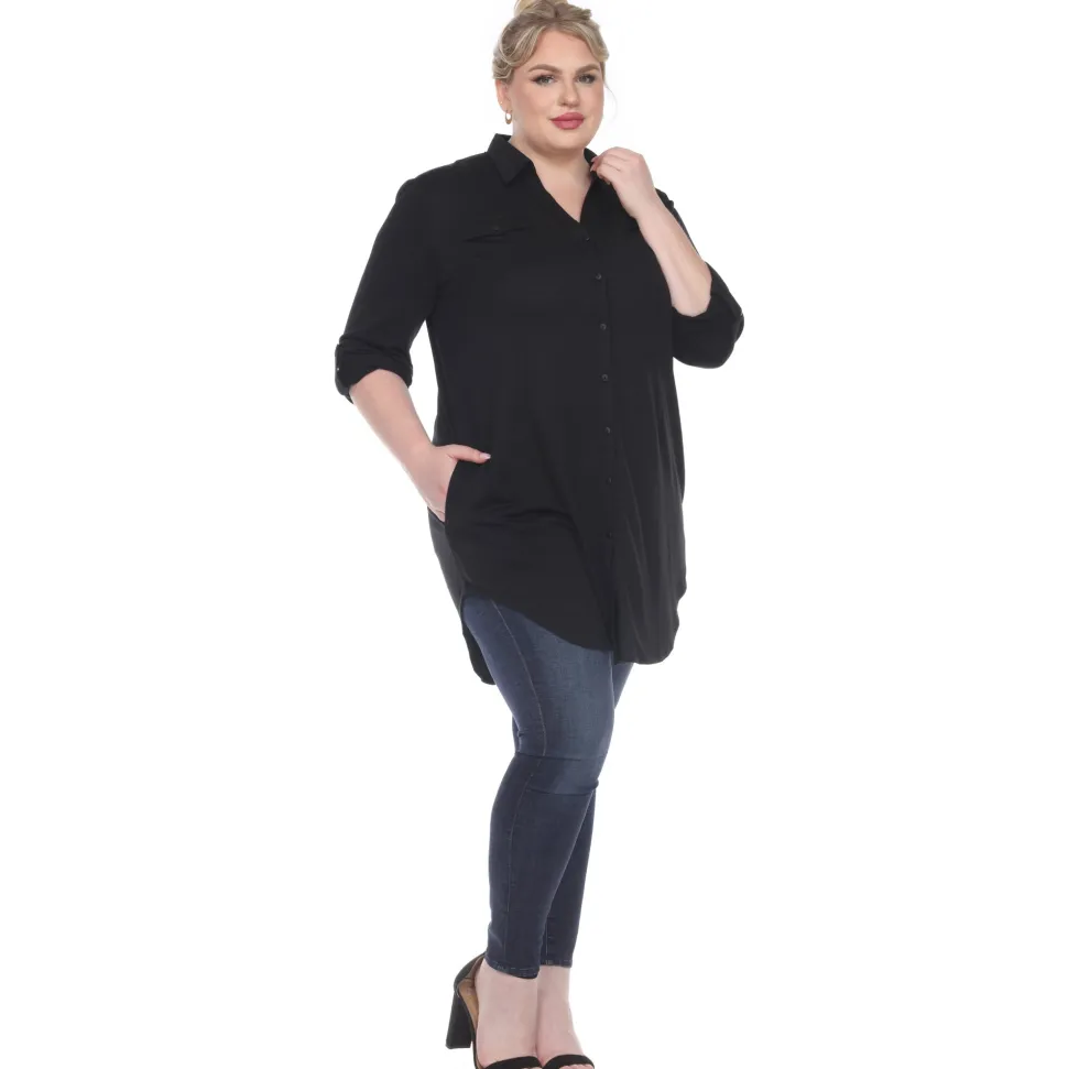 Button Down Stretchy Tunic - Plus