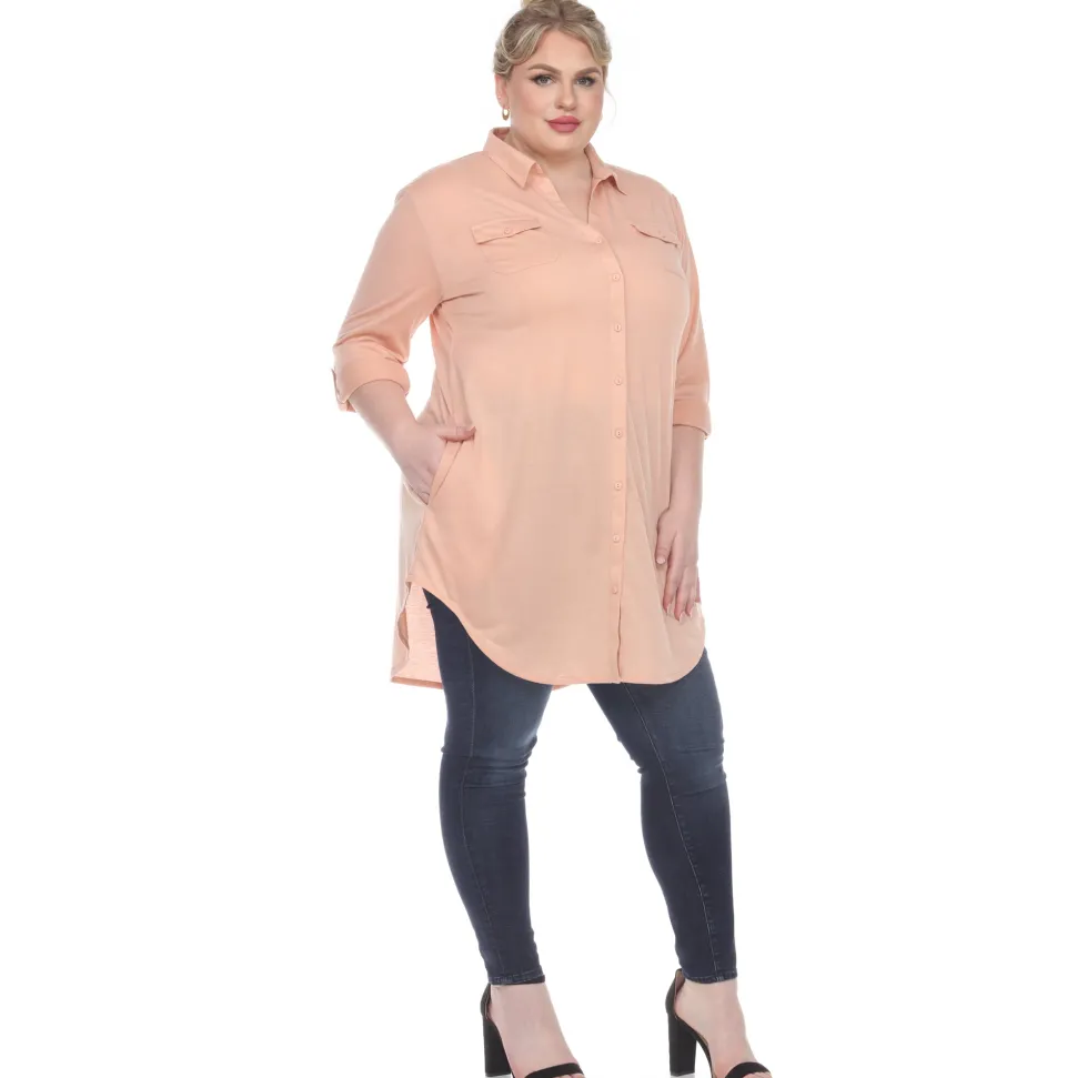 Button Down Stretchy Tunic - Plus