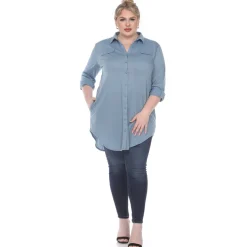 Button Down Stretchy Tunic - Plus