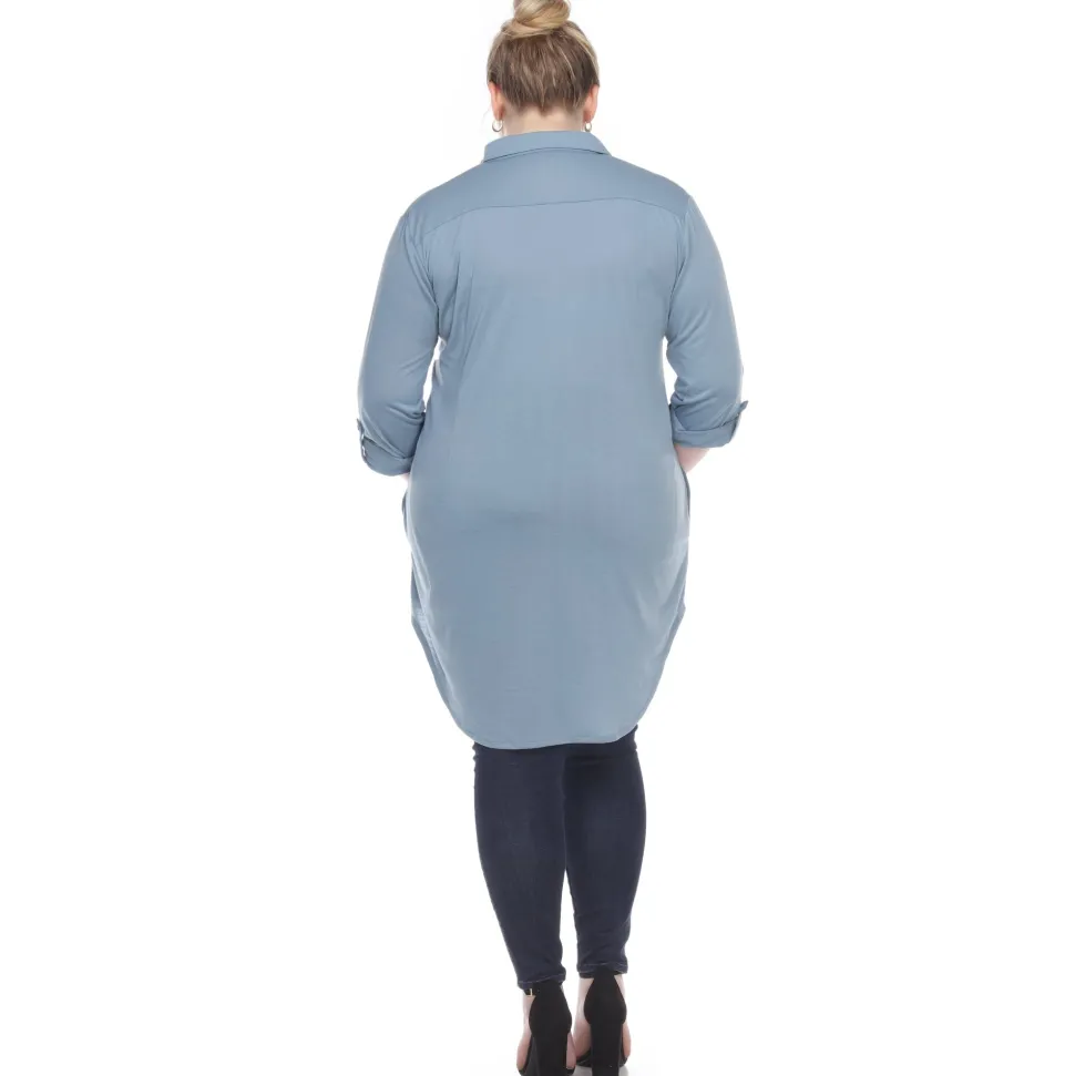 Button Down Stretchy Tunic - Plus