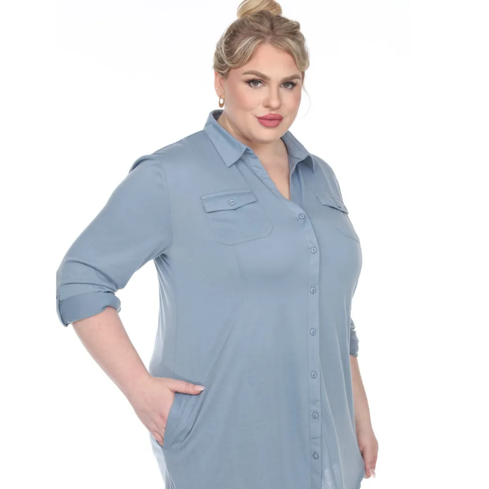 Button Down Stretchy Tunic - Plus