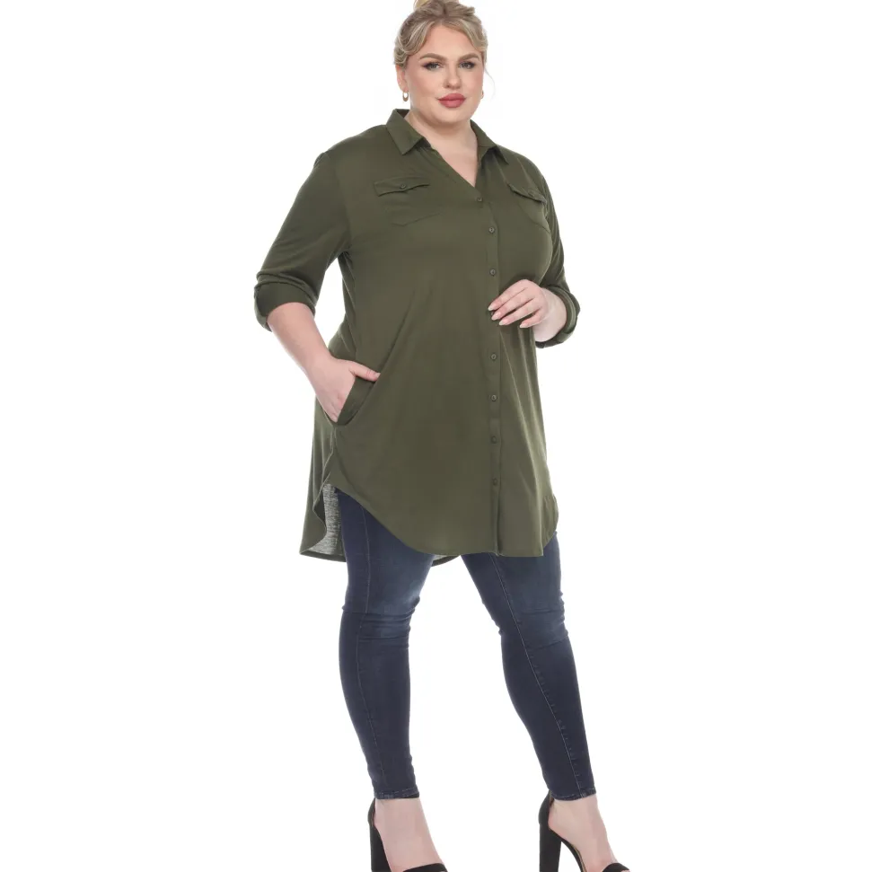Button Down Stretchy Tunic - Plus