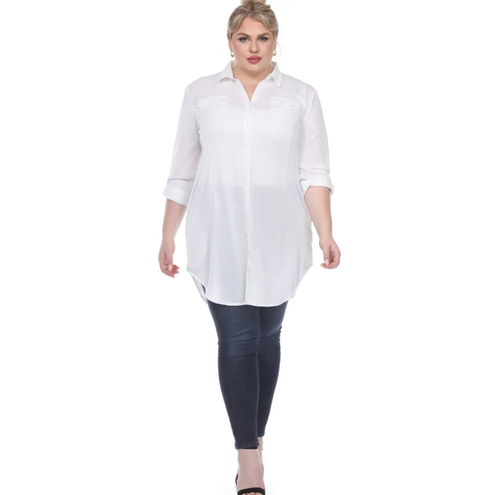 Button Down Stretchy Tunic - Plus
