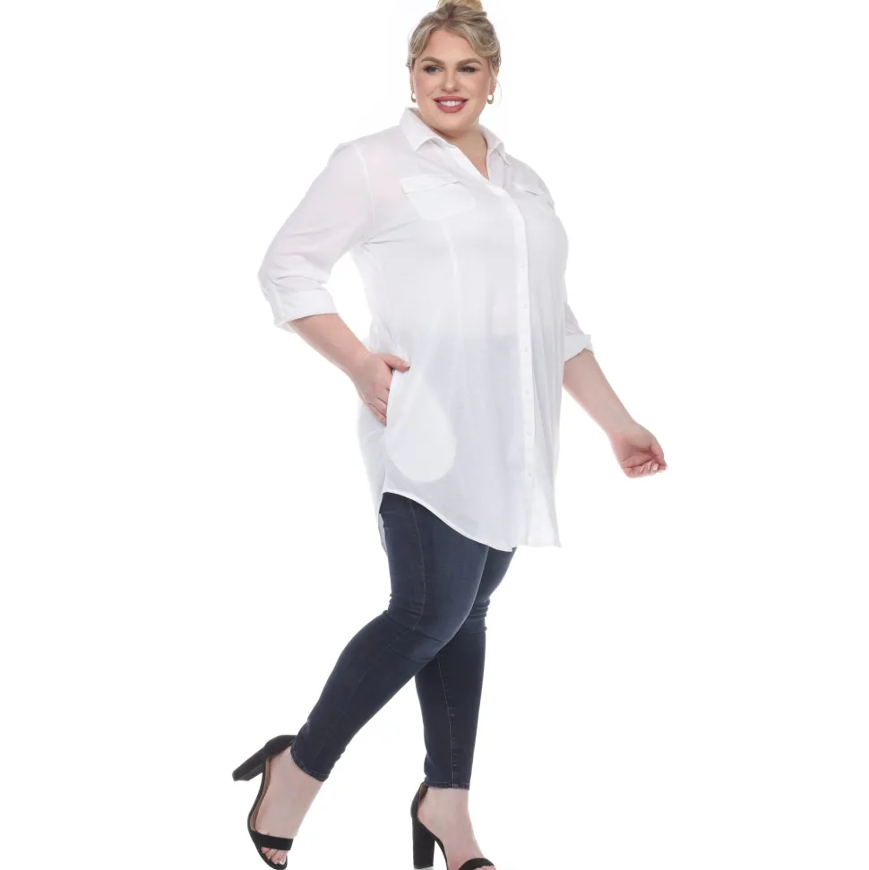 Button Down Stretchy Tunic - Plus