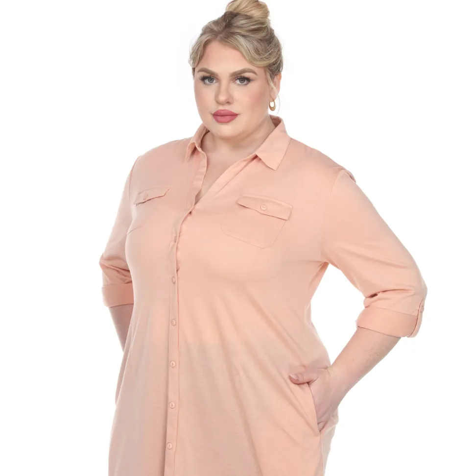 Button Down Stretchy Tunic - Plus