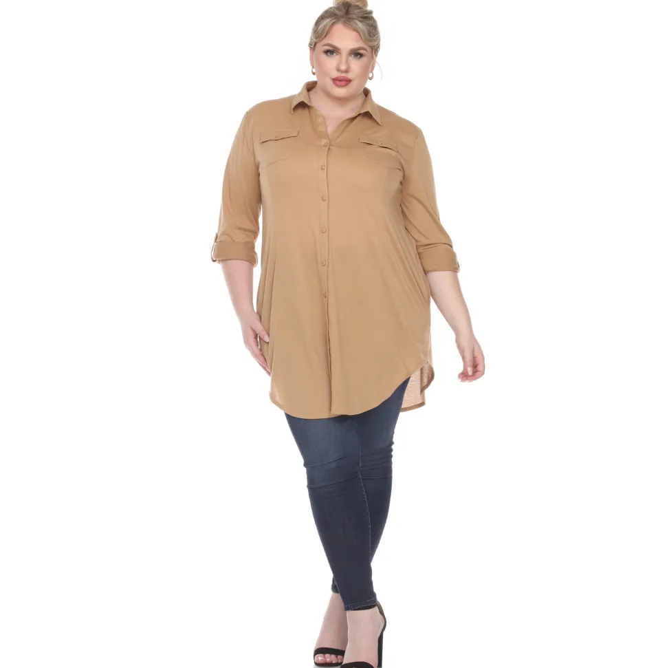 Button Down Stretchy Tunic - Plus
