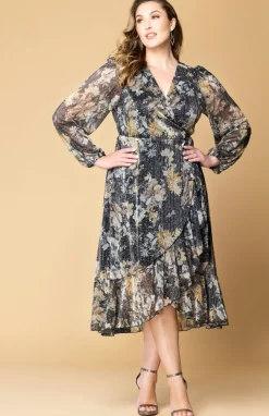 Clara Sparkling Long Sleeve Wrap Dress - Plus
