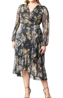 Clara Sparkling Long Sleeve Wrap Dress - Plus
