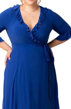 Cobalt Blue Barcelona Midi Wrap Dress - Plus