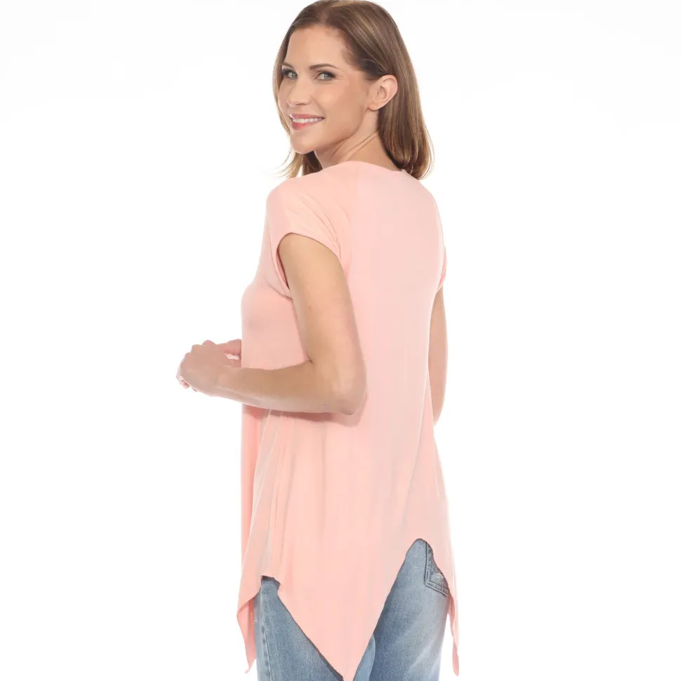 Coral Pink Beaded Angled Hem Knit Top