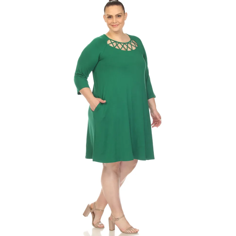 Criss Cross Neckline Swing Midi Dress - Plus
