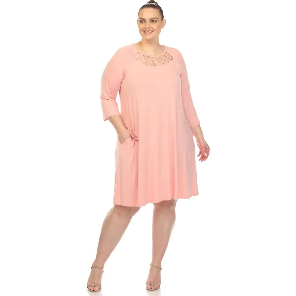 Criss Cross Neckline Swing Midi Dress - Plus