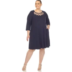 Criss Cross Neckline Swing Midi Dress - Plus