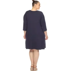 Criss Cross Neckline Swing Midi Dress - Plus