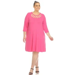 Criss Cross Neckline Swing Midi Dress - Plus
