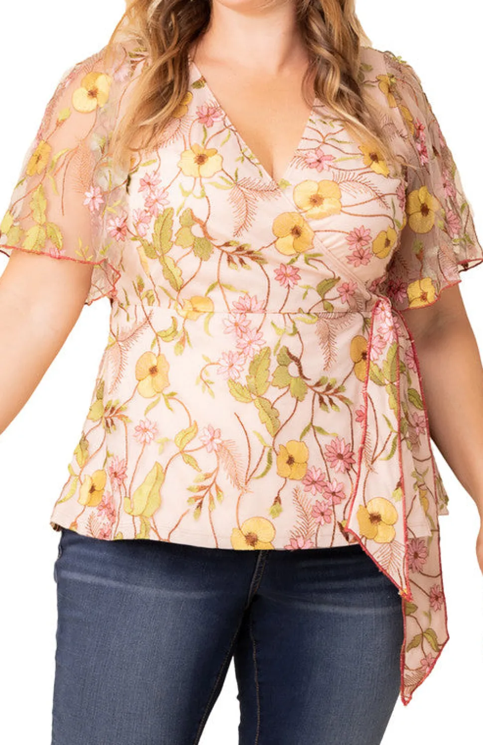 Dawn Garden Rosalie Embroidered Wrap Top - Plus
