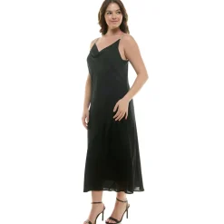 Detachable Chain Trim Strap Cowl Neck Dress, Black - Plus