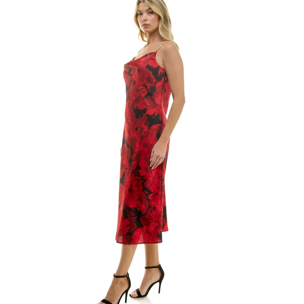 Detachable Chain Trim Strap Cowl Neck Dress
