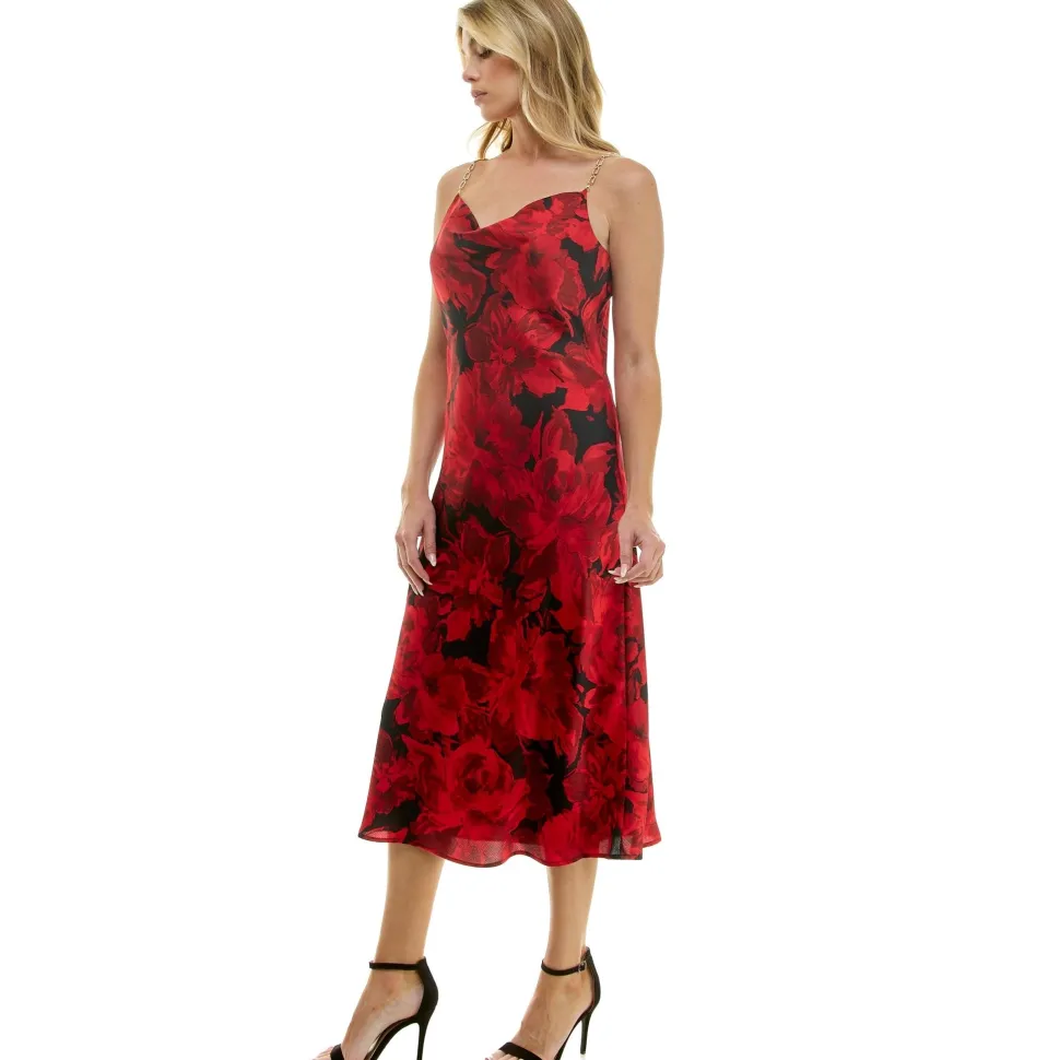 Detachable Chain Trim Strap Cowl Neck Dress