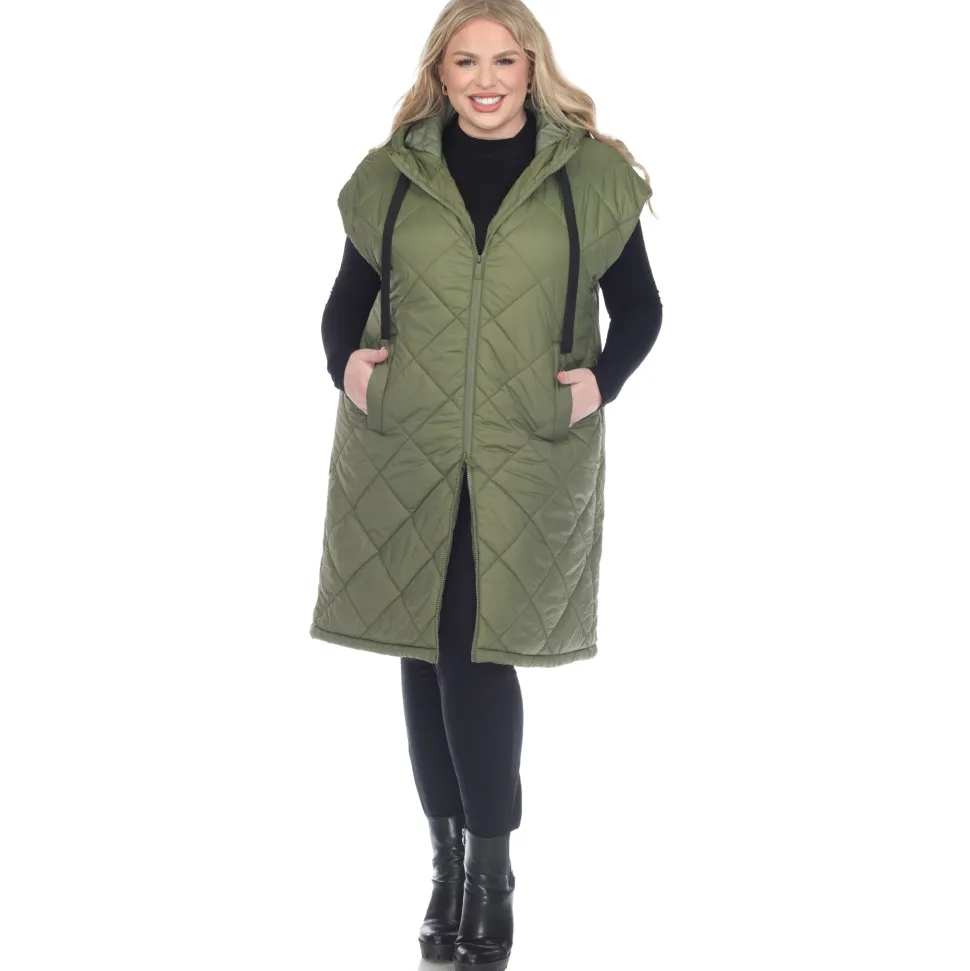 Diamond Quilted Hooded Puffer Vest - Plus