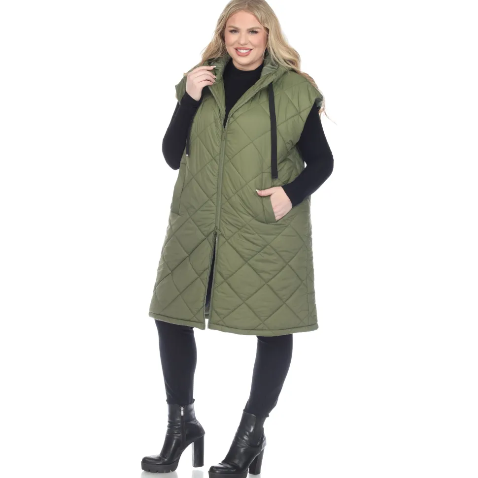 Diamond Quilted Hooded Puffer Vest - Plus