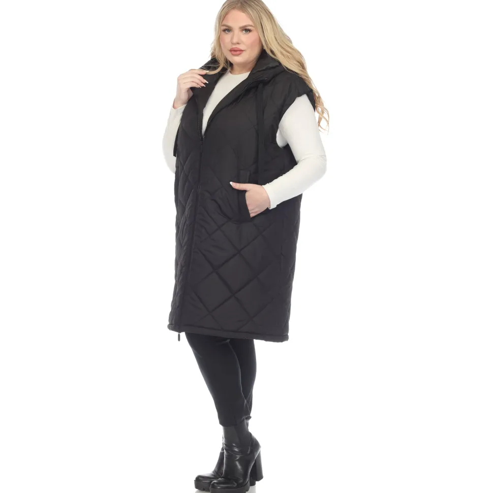Diamond Quilted Hooded Puffer Vest - Plus