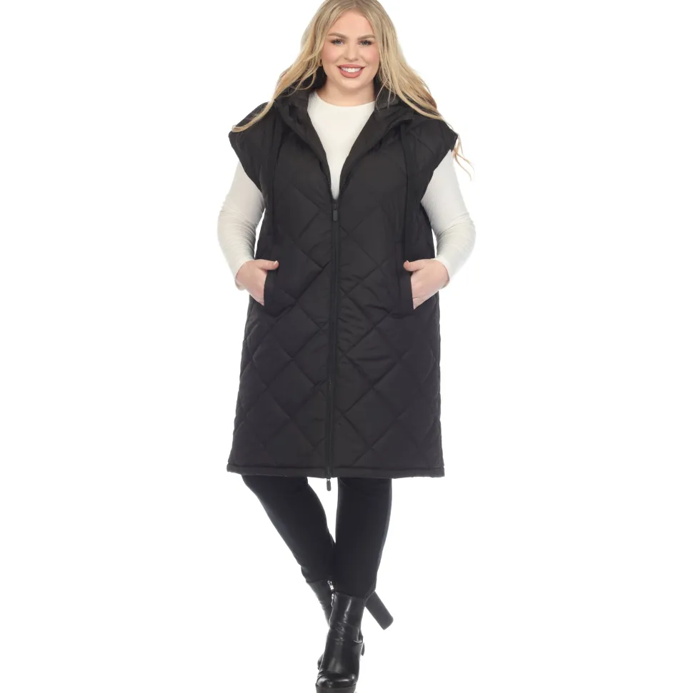 Diamond Quilted Hooded Puffer Vest - Plus