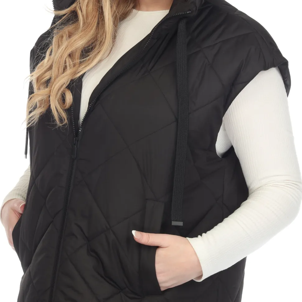 Diamond Quilted Hooded Puffer Vest - Plus