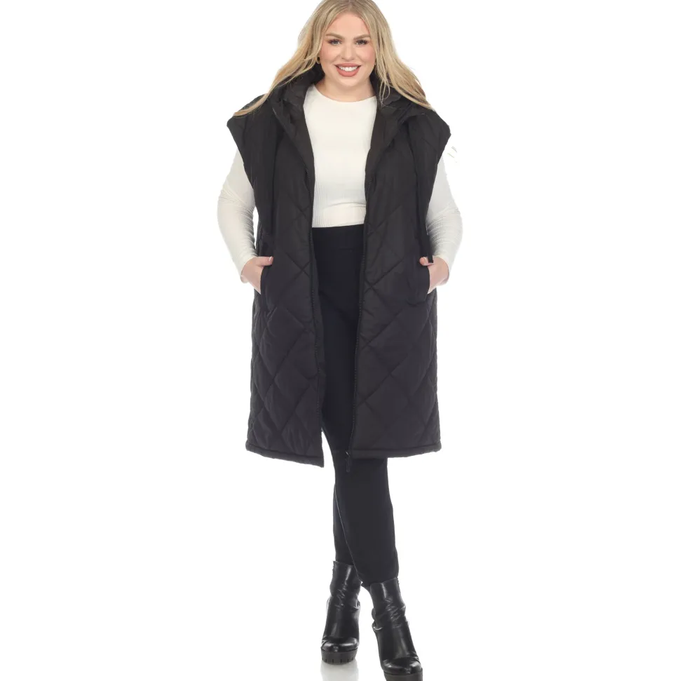 Diamond Quilted Hooded Puffer Vest - Plus