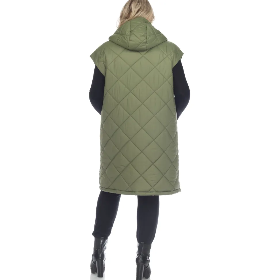 Diamond Quilted Hooded Puffer Vest - Plus