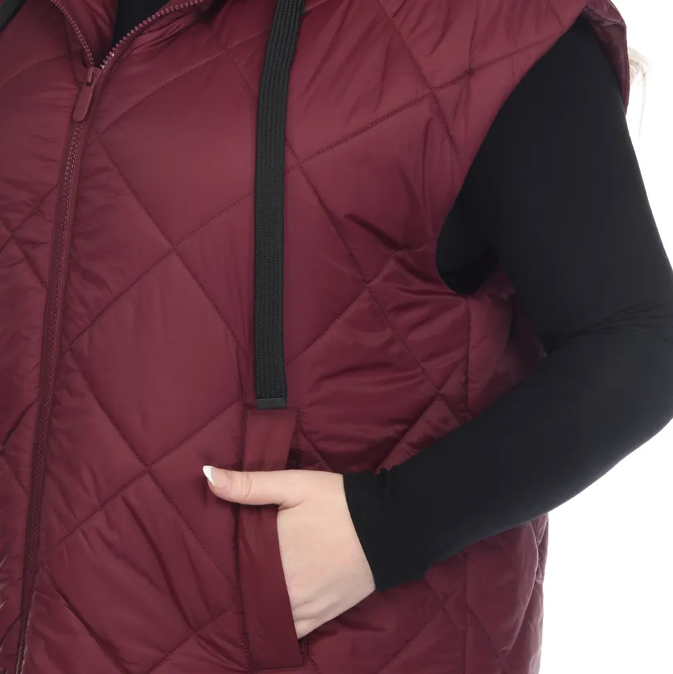 Diamond Quilted Hooded Puffer Vest - Plus