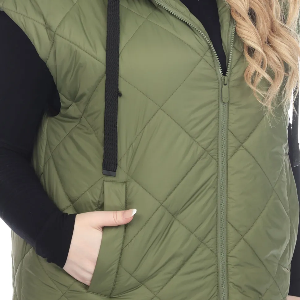 Diamond Quilted Hooded Puffer Vest - Plus