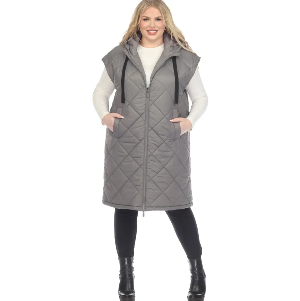 Diamond Quilted Hooded Puffer Vest - Plus
