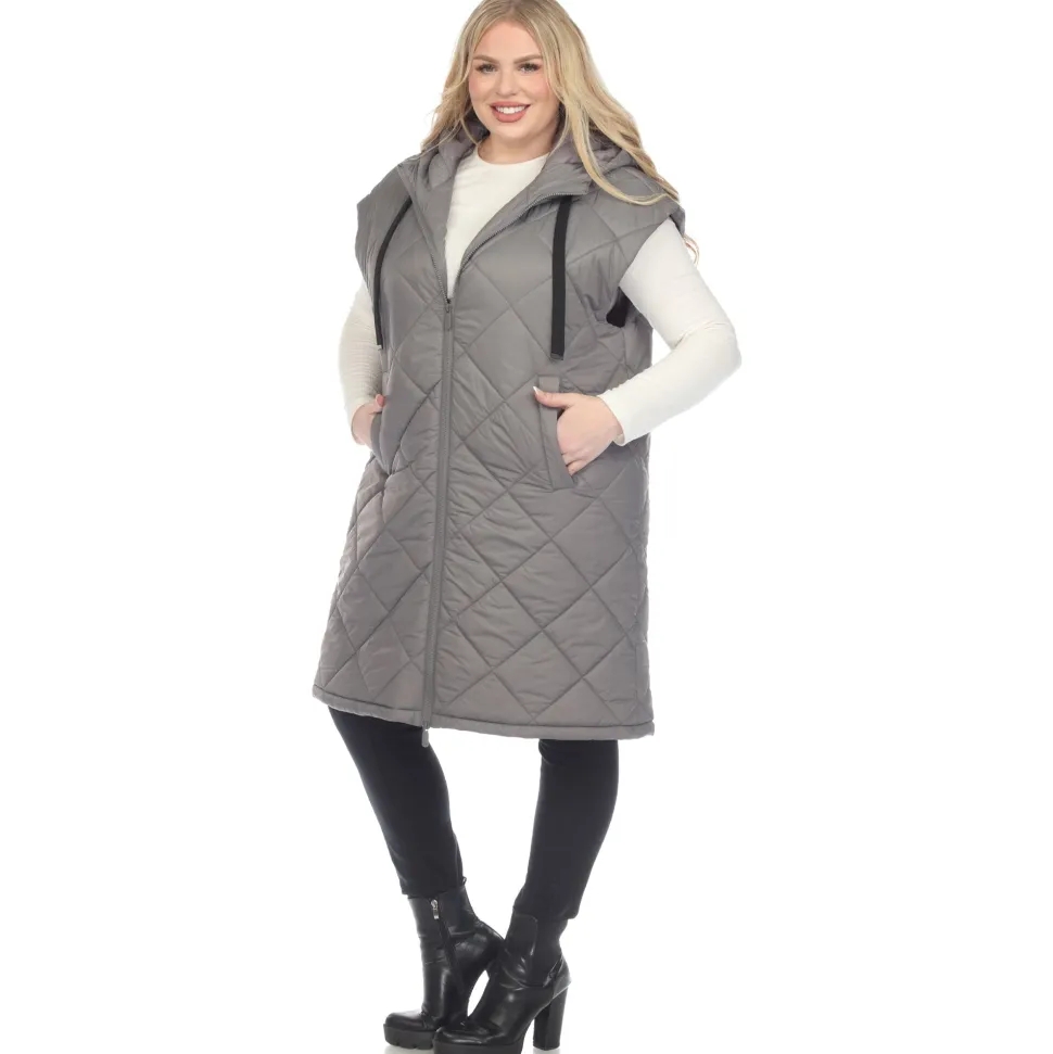 Diamond Quilted Hooded Puffer Vest - Plus