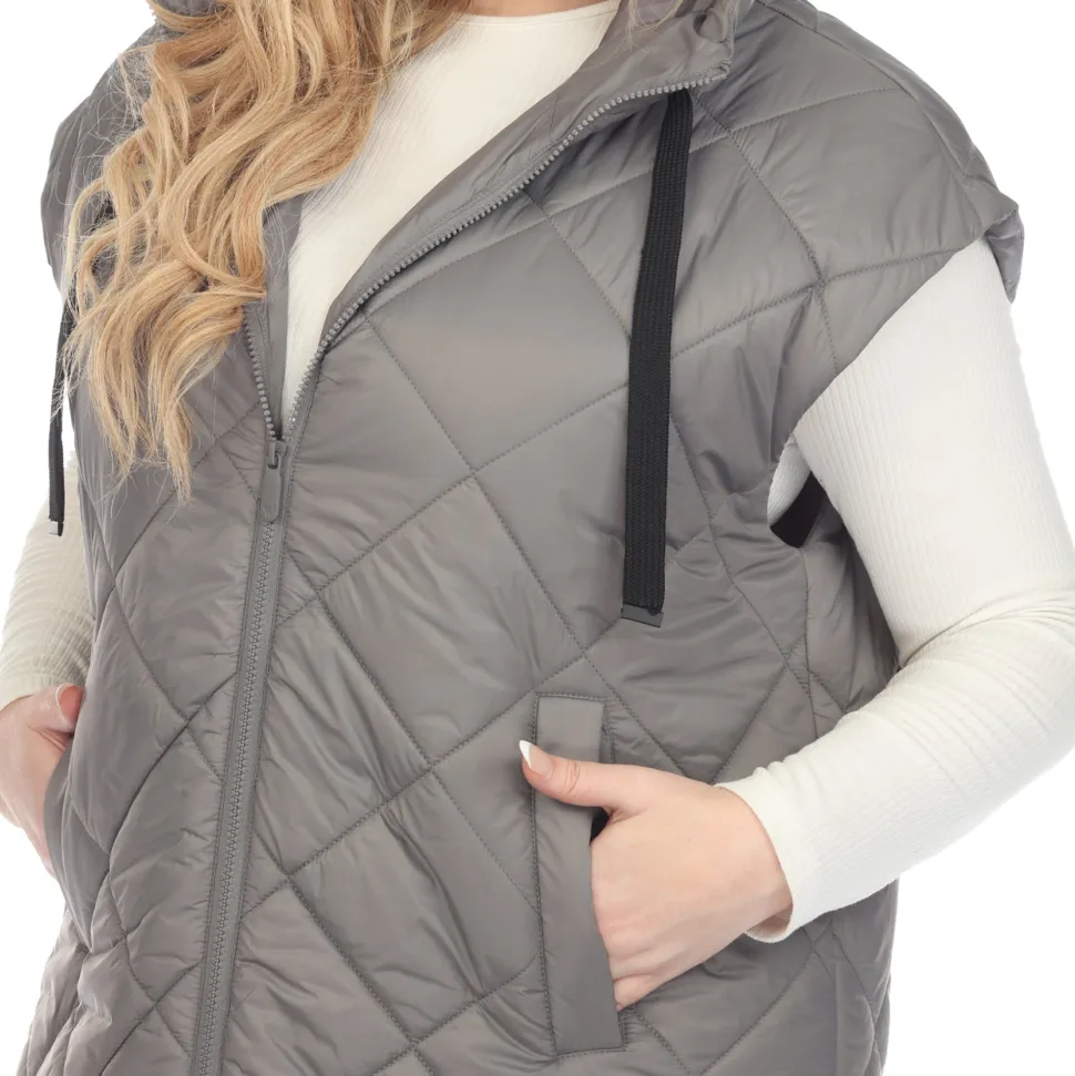 Diamond Quilted Hooded Puffer Vest - Plus