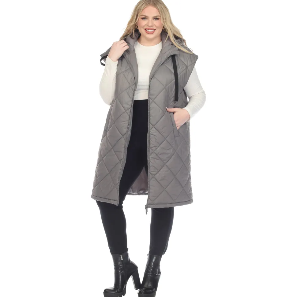 Diamond Quilted Hooded Puffer Vest - Plus