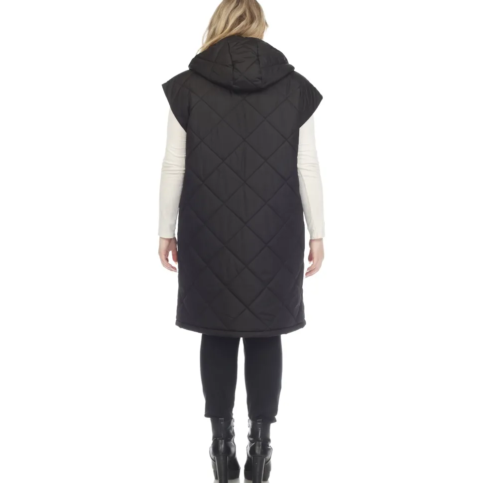 Diamond Quilted Hooded Puffer Vest - Plus