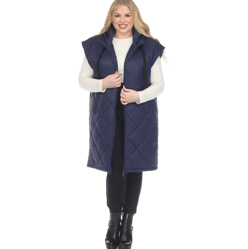 Diamond Quilted Hooded Puffer Vest - Plus