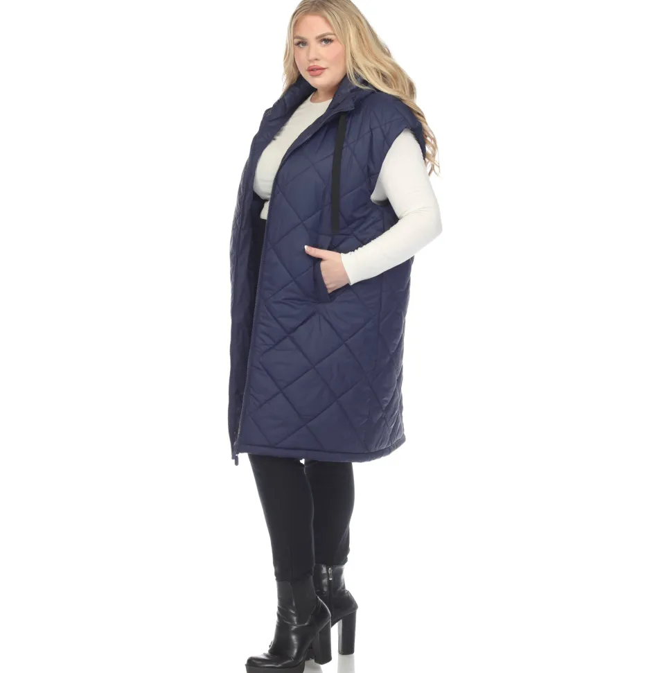 Diamond Quilted Hooded Puffer Vest - Plus