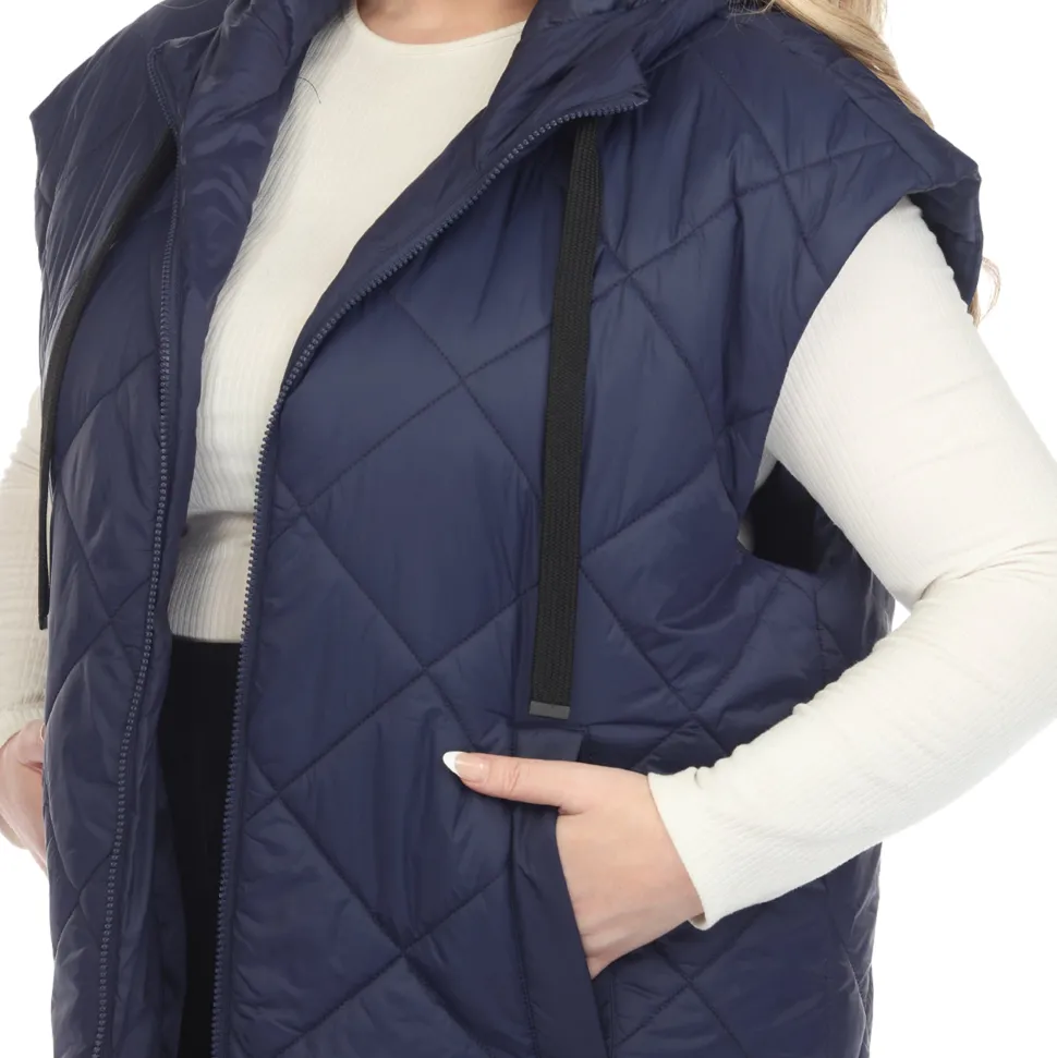 Diamond Quilted Hooded Puffer Vest - Plus