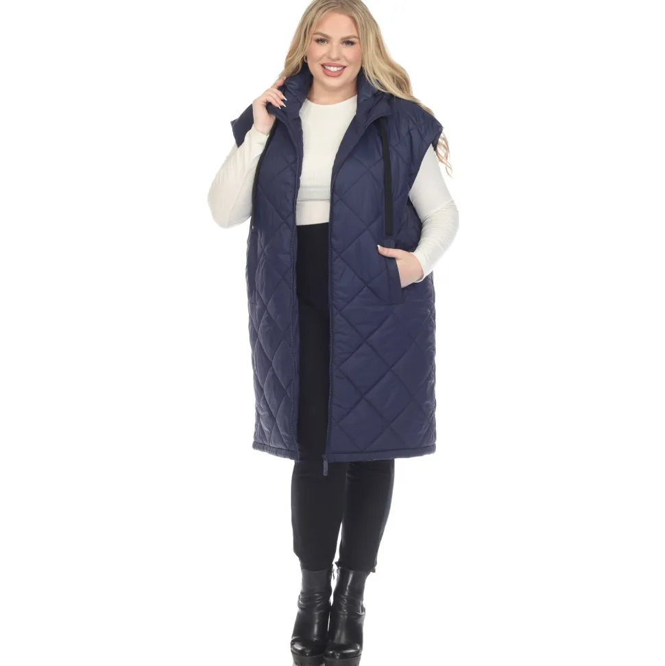 Diamond Quilted Hooded Puffer Vest - Plus